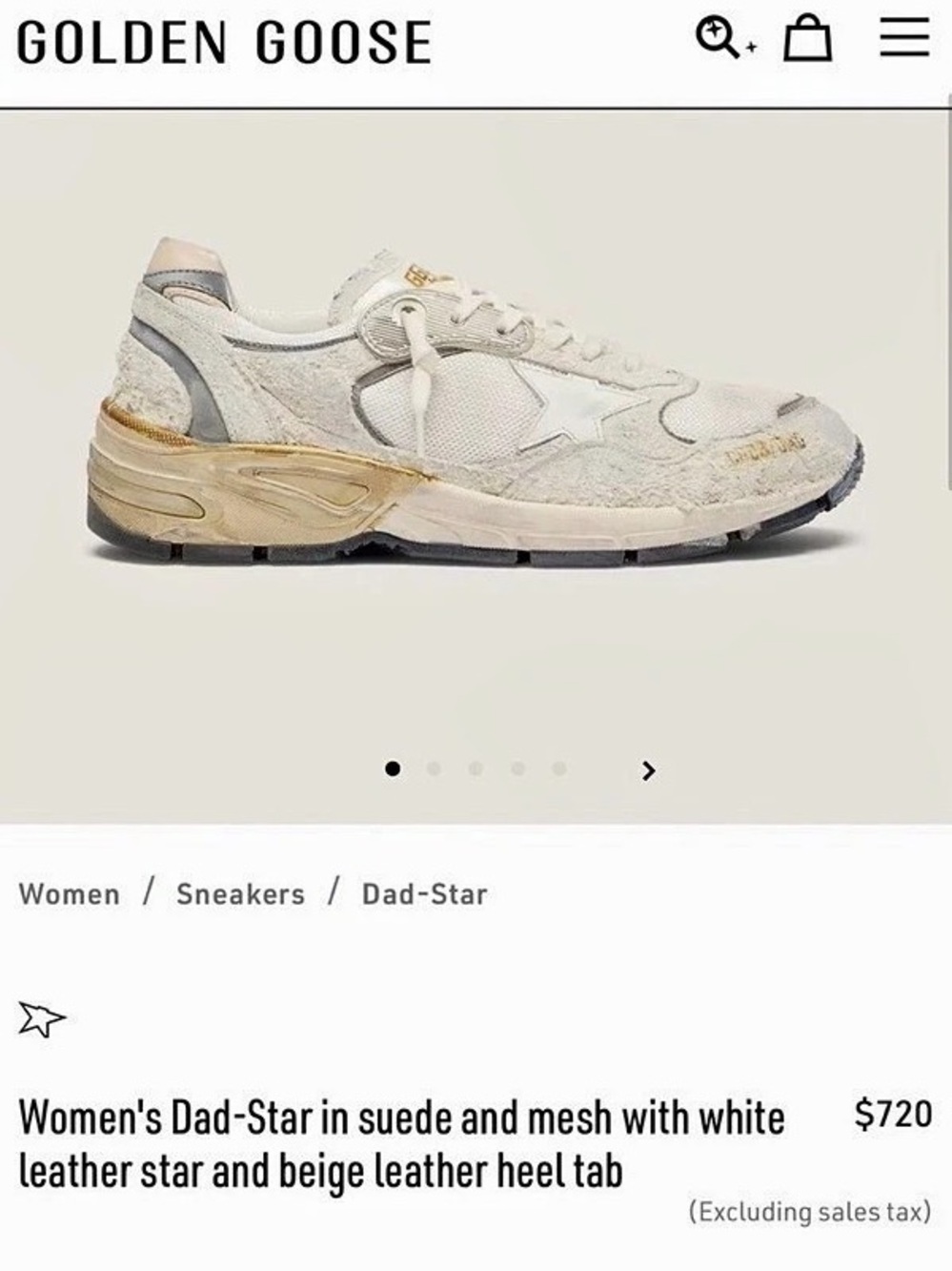 Golden Goose Dad-Star in suede and mesh with white leather star and bei